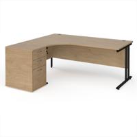 Maestro 25 left hand ergonomic desk 1800mm with black cantilever frame and desk high pedestal - Kendal Oak