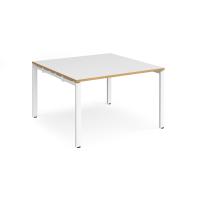 Adapt square boardroom table 1200mm x 1200mm - white frame, white top with oak edging