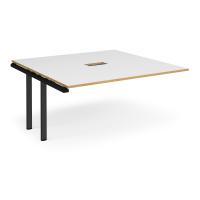 Adapt boardroom table add on unit 1600mm x 1600mm with central cutout 272mm x 132mm - black frame, white with oak edge top