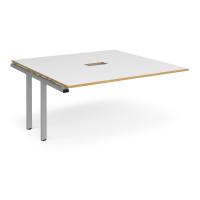 Adapt boardroom table add on unit 1600mm x 1600mm with central cutout 272mm x 132mm - silver frame, white with oak edge top