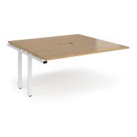 Adapt boardroom table add on unit 1600mm x 1600mm with central cutout 272mm x 132mm - white frame, oak top