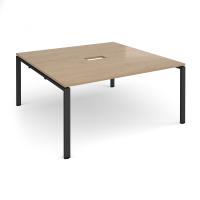 Adapt square boardroom table 1600mm x 1600mm with central cutout 272mm x 132mm - black frame, kendal oak top