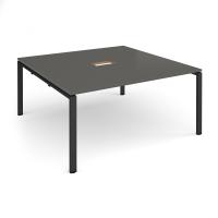 Adapt square boardroom table 1600mm x 1600mm with central cutout 272mm x 132mm - black frame, onyx grey top