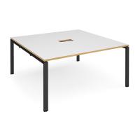 Adapt square boardroom table 1600mm x 1600mm with central cutout 272mm x 132mm - black frame, white with oak edge top