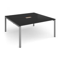 Adapt square boardroom table 1600mm x 1600mm with central cutout 272mm x 132mm - silver frame, black top
