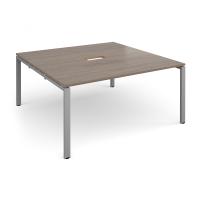 Adapt square boardroom table 1600mm x 1600mm with central cutout 272mm x 132mm - silver frame, Barcelona walnut top