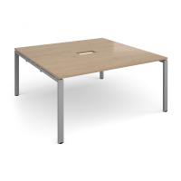 Adapt square boardroom table 1600mm x 1600mm with central cutout 272mm x 132mm - silver frame, kendal oak top