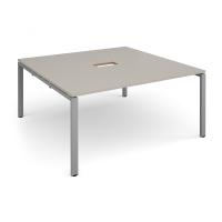 Adapt square boardroom table 1600mm x 1600mm with central cutout 272mm x 132mm - silver frame, light grey top