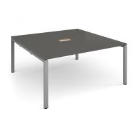 Adapt square boardroom table 1600mm x 1600mm with central cutout 272mm x 132mm - silver frame, onyx grey top
