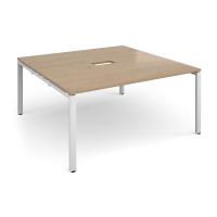 Adapt square boardroom table 1600mm x 1600mm with central cutout 272mm x 132mm - white frame, kendal oak top