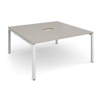 Adapt square boardroom table 1600mm x 1600mm with central cutout 272mm x 132mm - white frame, light grey top