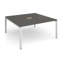 Adapt square boardroom table 1600mm x 1600mm with central cutout 272mm x 132mm - white frame, onyx grey top