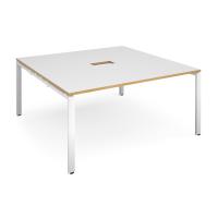 Adapt square boardroom table 1600mm x 1600mm with central cutout 272mm x 132mm - white frame, white with oak edge top