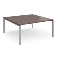 Adapt square boardroom table 1600mm x 1600mm - silver frame, walnut top