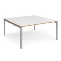 Adapt square boardroom table 1600mm x 1600mm - silver frame, white top with oak edging
