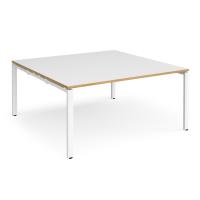 Adapt square boardroom table 1600mm x 1600mm - white frame, white top with oak edging