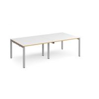 Adapt rectangular boardroom table 2400mm x 1200mm - silver frame, white top with oak edging