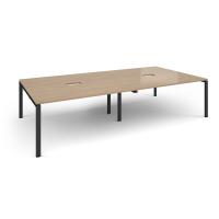 Adapt rectangular boardroom table 3200mm x 1600mm with 2 cutouts 272mm x 132mm - black frame, kendal oak top