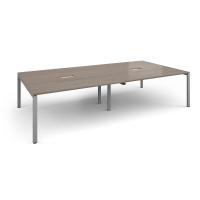 Adapt rectangular boardroom table 3200mm x 1600mm with 2 cutouts 272mm x 132mm - silver frame, Barcelona walnut top