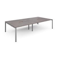 Adapt rectangular boardroom table 3200mm x 1600mm with 2 cutouts 272mm x 132mm - silver frame, grey oak top