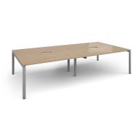 Adapt rectangular boardroom table 3200mm x 1600mm with 2 cutouts 272mm x 132mm - silver frame, kendal oak top