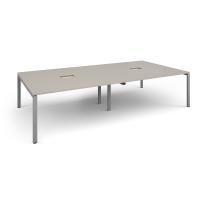 Adapt rectangular boardroom table 3200mm x 1600mm with 2 cutouts 272mm x 132mm - silver frame, light grey top
