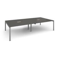 Adapt rectangular boardroom table 3200mm x 1600mm with 2 cutouts 272mm x 132mm - silver frame, onyx grey top