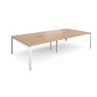 Adapt rectangular boardroom table 3200mm x 1600mm with 2 cutouts 272mm x 132mm - white frame, beech top