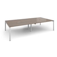 Adapt rectangular boardroom table 3200mm x 1600mm with 2 cutouts 272mm x 132mm - white frame, Barcelona walnut top