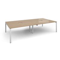 Adapt rectangular boardroom table 3200mm x 1600mm with 2 cutouts 272mm x 132mm - white frame, kendal oak top