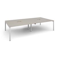 Adapt rectangular boardroom table 3200mm x 1600mm with 2 cutouts 272mm x 132mm - white frame, light grey top