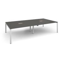 Adapt rectangular boardroom table 3200mm x 1600mm with 2 cutouts 272mm x 132mm - white frame, onyx grey top