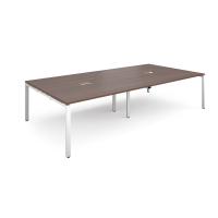 Adapt rectangular boardroom table 3200mm x 1600mm with 2 cutouts 272mm x 132mm - white frame, walnut top