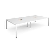 Adapt rectangular boardroom table 3200mm x 1600mm with 2 cutouts 272mm x 132mm - white frame, white top