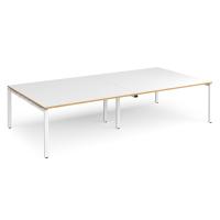 Adapt rectangular boardroom table 3200mm x 1600mm - white frame, white top with oak edging