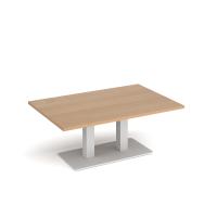 Eros rectangular coffee table with flat white rectangular base and twin uprights 1200mm x 800mm - beech