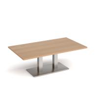 Eros rectangular coffee table with flat brushed steel rectangular base and twin uprights 1400mm x 800mm - beech