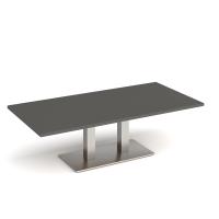 Eros rectangular coffee table with flat brushed steel rectangular base and twin uprights 1600mm x 800mm - Onyx Grey