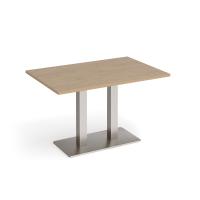 Eros rectangular dining table with flat brushed steel rectangular base and twin uprights 1200mm x 800mm - Kendal oak