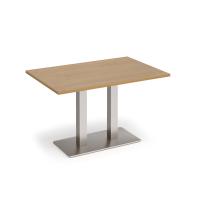 Eros rectangular dining table with flat brushed steel rectangular base and twin uprights 1200mm x 800mm - oak