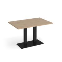 Eros rectangular dining table with flat black rectangular base and twin uprights 1200mm x 800mm - Kendal oak