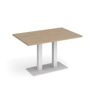 Eros rectangular dining table with flat white rectangular base and twin uprights 1200mm x 800mm - Kendal oak