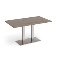 Eros rectangular dining table with flat brushed steel rectangular base and twin uprights 1400mm x 800mm - Barcelona walnut