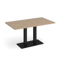 Eros rectangular dining table with flat black rectangular base and twin uprights 1400mm x 800mm - Kendal oak