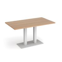 Eros rectangular dining table with flat white rectangular base and twin uprights 1400mm x 800mm - beech