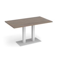 Eros rectangular dining table with flat white rectangular base and twin uprights 1400mm x 800mm - Barcelona walnut
