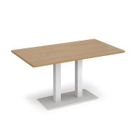 Eros rectangular dining table with flat white rectangular base and twin uprights 1400mm x 800mm - oak