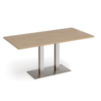Eros rectangular dining table with flat brushed steel rectangular base and twin uprights 1600mm x 800mm - Kendal oak