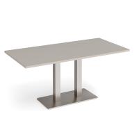 Eros rectangular dining table with flat brushed steel rectangular base and twin uprights 1600mm x 800mm - Light Grey