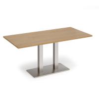 Eros rectangular dining table with flat brushed steel rectangular base and twin uprights 1600mm x 800mm - oak